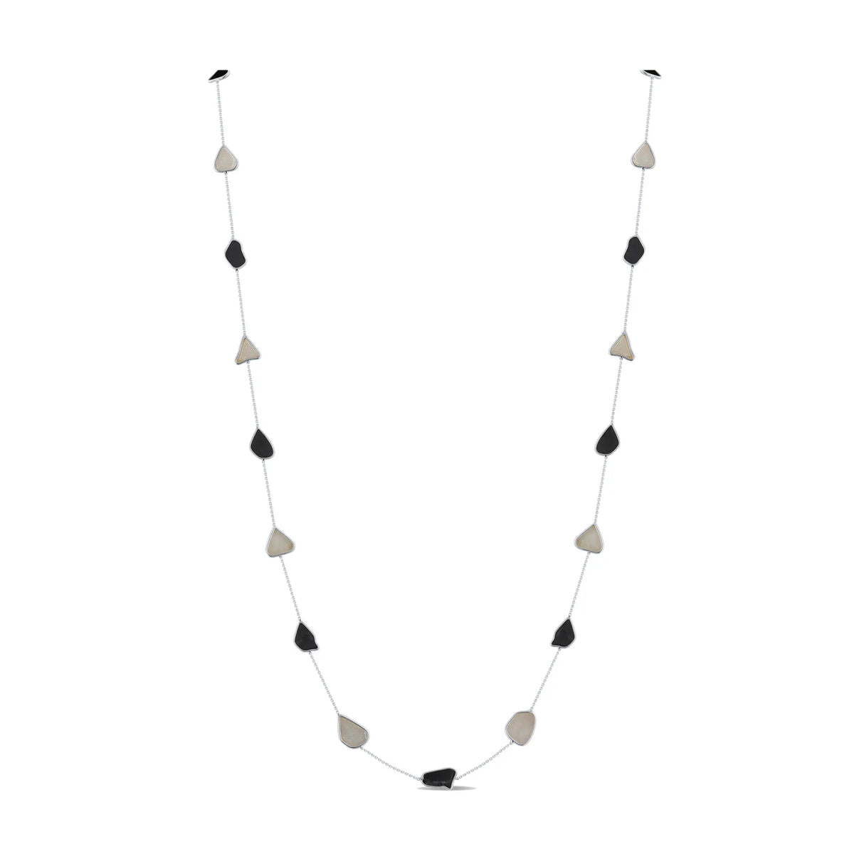 Organic Black and White Diamonds Slice Necklace - Squash Blossom Vail