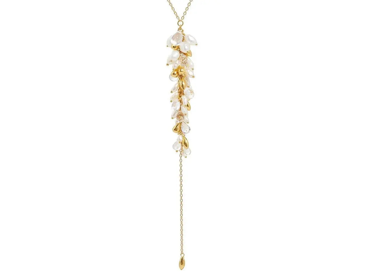 Dew Pearl Gold Tassel Necklace, Long Graduated, with No Stone