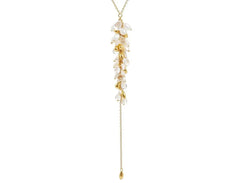 Dew Pearl Gold Tassel Necklace, Long Graduated, with No Stone