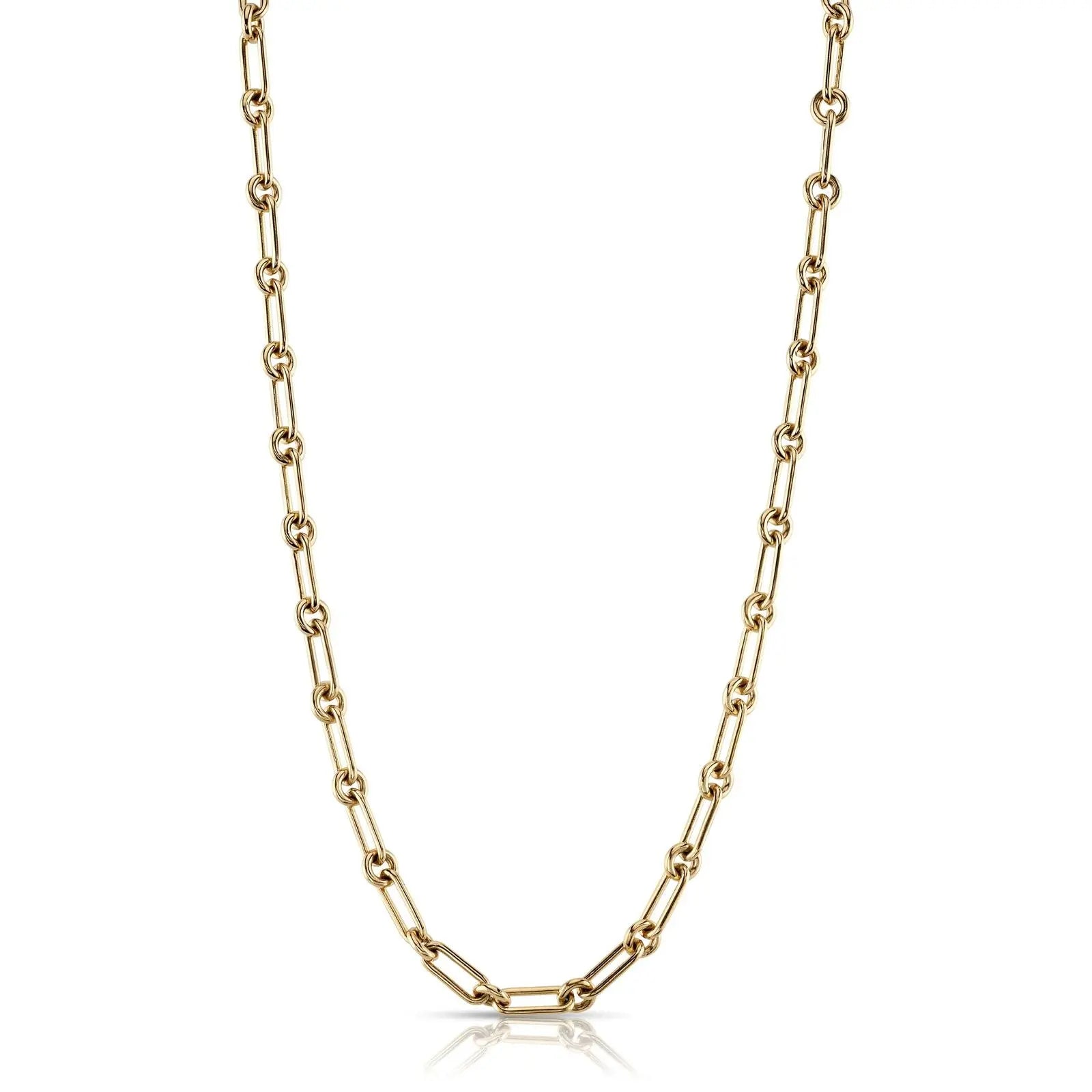 Handcrafted 18K gold long and round link necklace.  Necklace measures 17".   Designed by Single Stone and handmade in LA.