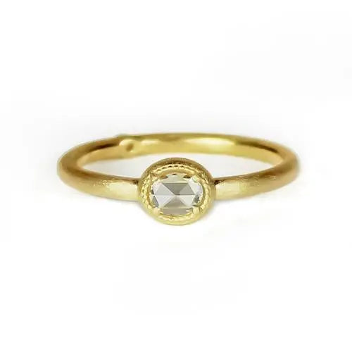 SIGNATURE BEADED BEZEL RING WITH OVAL ROSE CUT - Squash Blossom Vail