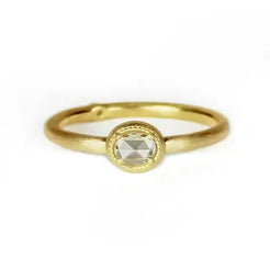 SIGNATURE BEADED BEZEL RING WITH OVAL ROSE CUT - Squash Blossom Vail