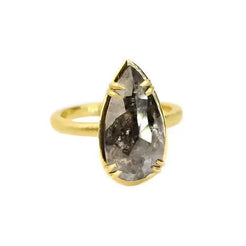 SIGNATURE PRONG RING WITH BLACK RUSTIC PEAR DIAMOND - Squash Blossom Vail