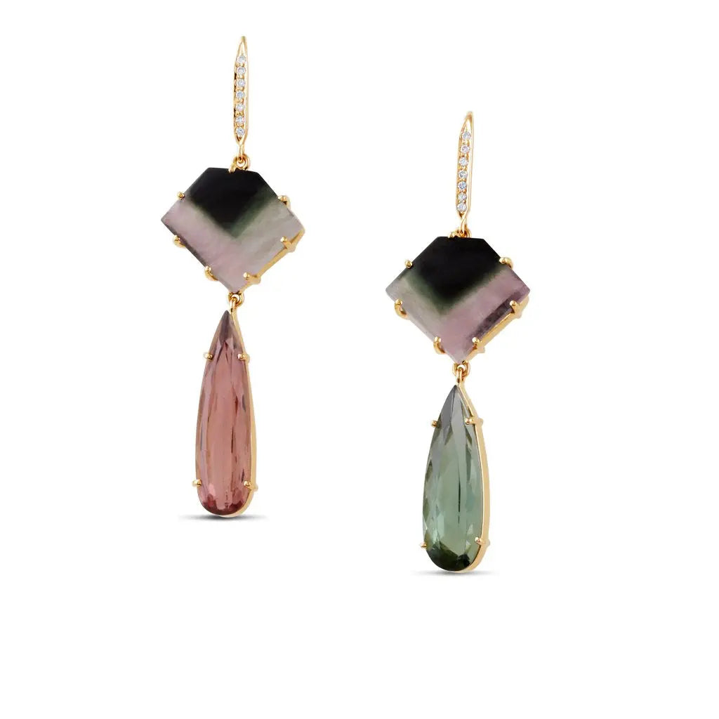 Watermelon Tourmaline Green and Pink Earrings - Squash Blossom Vail