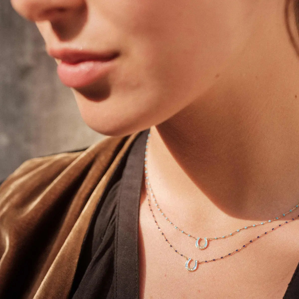 Mini Horseshoe Diamond Lapis necklace - Squash Blossom Vail