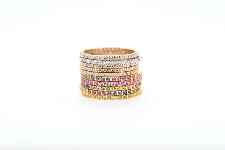 Yellow Gold with White Diamond Eternity Band - Squash Blossom Vail