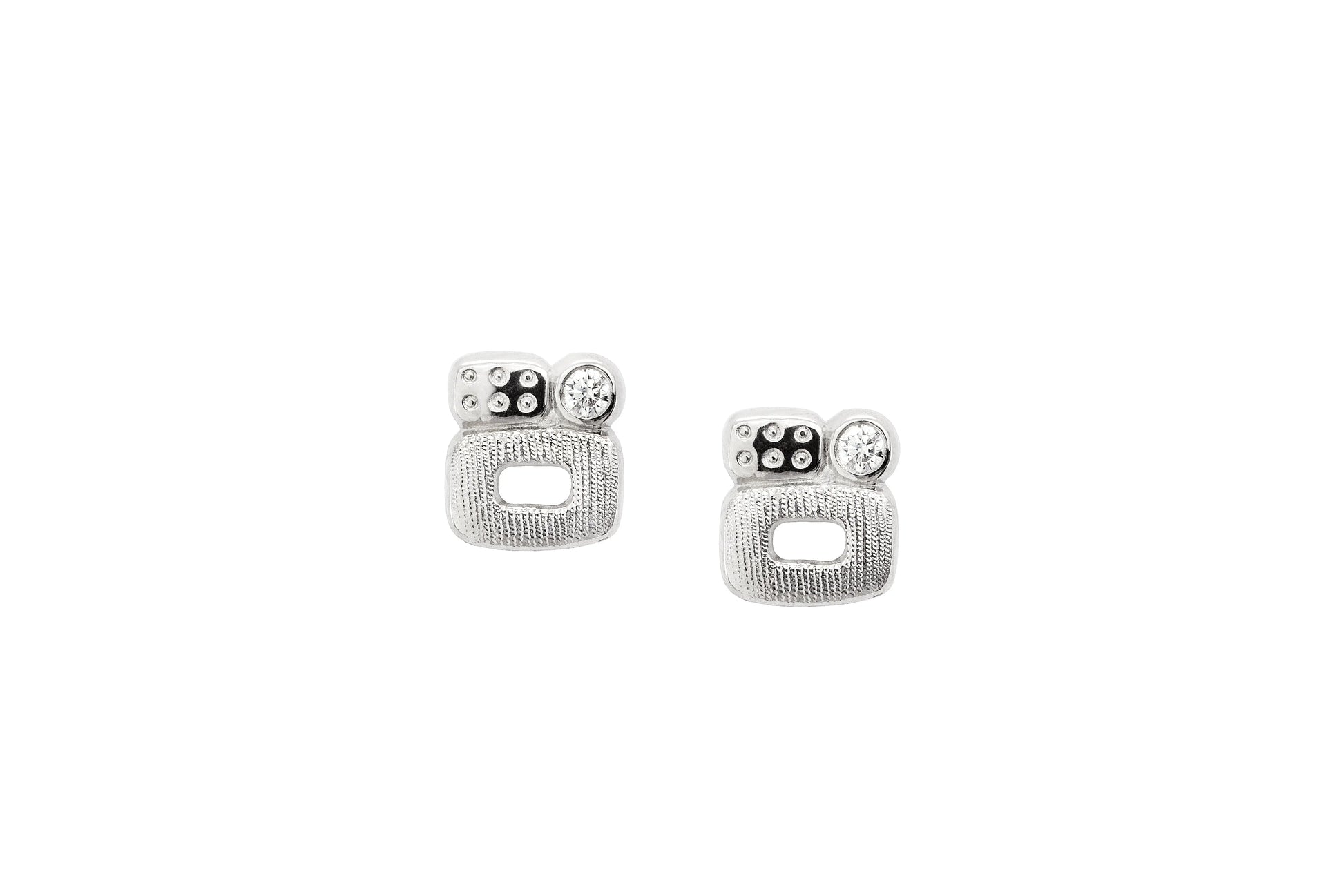 Great everyday stud earrings. Platinum and diamond little window stud earrings with 2 diamonds.  Details: White Diamonds .02ct Designed by Alex Sepkus