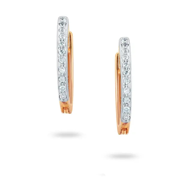Rose Gold Huggie Hoops with Diamond - Squash Blossom Vail