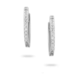 White Gold Huggie Hoops with Diamond - Squash Blossom Vail