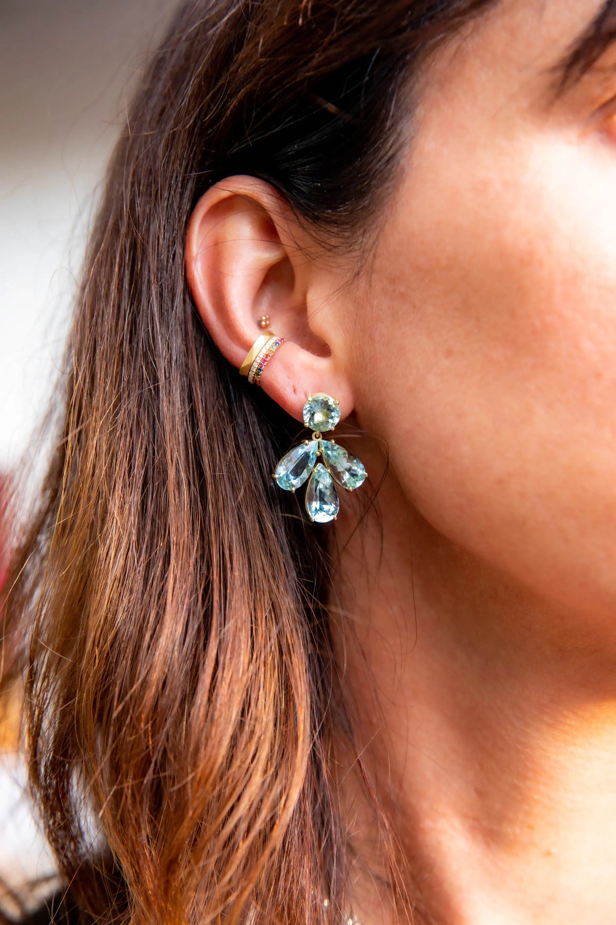Irene Neuwirth Aquamarine 3 Drop Earrings - Squash Blossom Vail