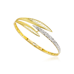 18k yellow gold bangle set with brilliant-cut diamonds. With handmade filigree (feathers).  Gems weight:0.21ct Clarity:VS Colour:G Designed by Luisa Rosas and made in Portugal