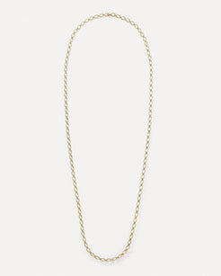 A long-length small oval link chain necklace in satin-finished 18k yellow gold.  18k yellow gold in 34 inches in length  Designed by Irene Neuwirth and handmade in Los Angeles