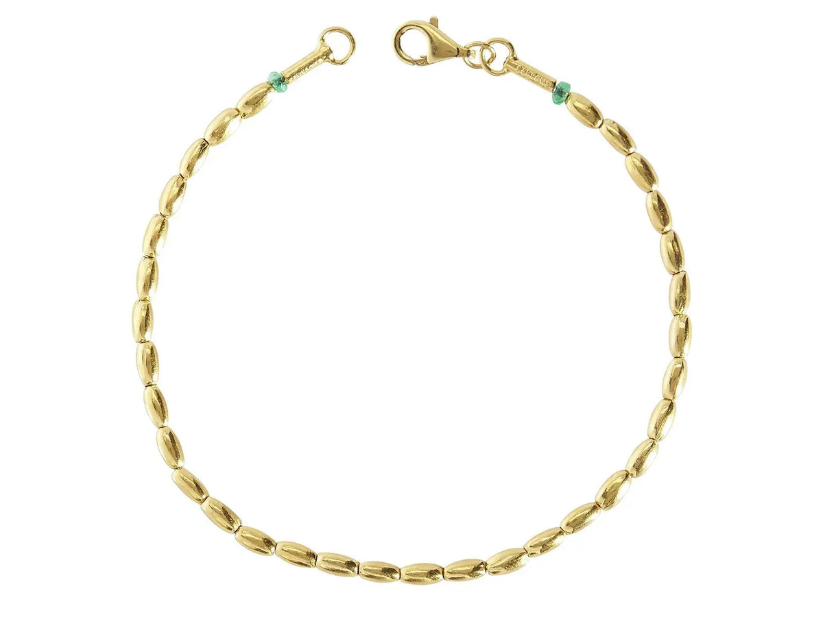 Olive Gold Bracelet, Single Strand with Emerald - Squash Blossom Vail