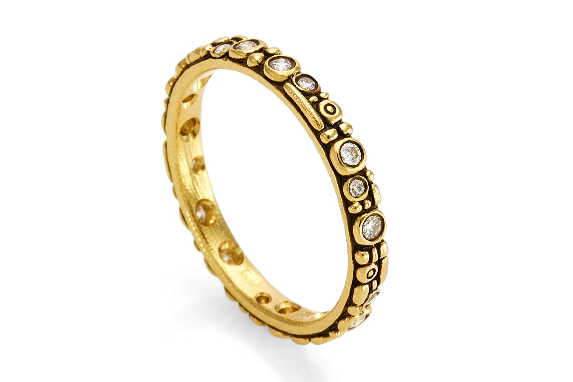 18k yellow gold and diamond "Mini 62" band  Details: 17 white diamonds .23ct  Dimensions: 2.5mm width Designed by Alex Sepkus
