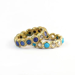 Turquoise and rose cut bezel band - Squash Blossom Vail