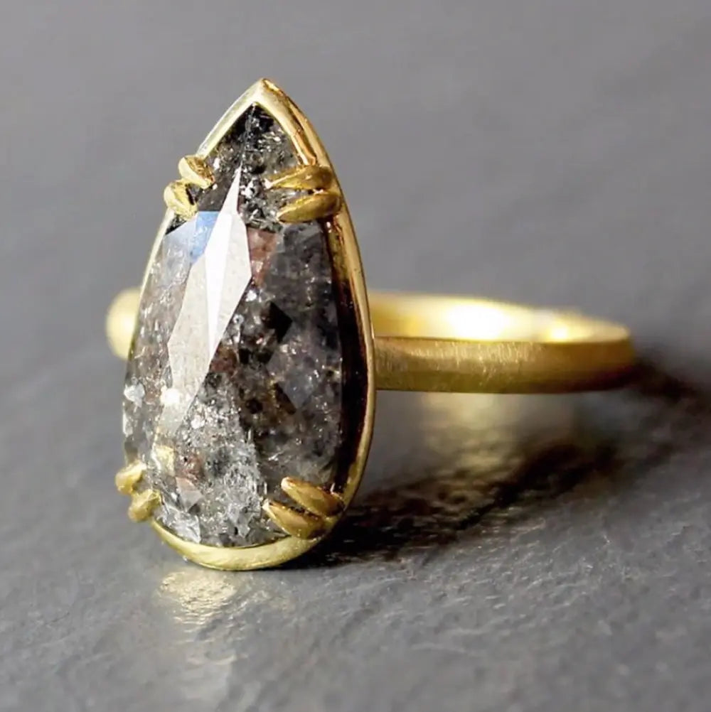 SIGNATURE PRONG RING WITH BLACK RUSTIC PEAR DIAMOND - Squash Blossom Vail