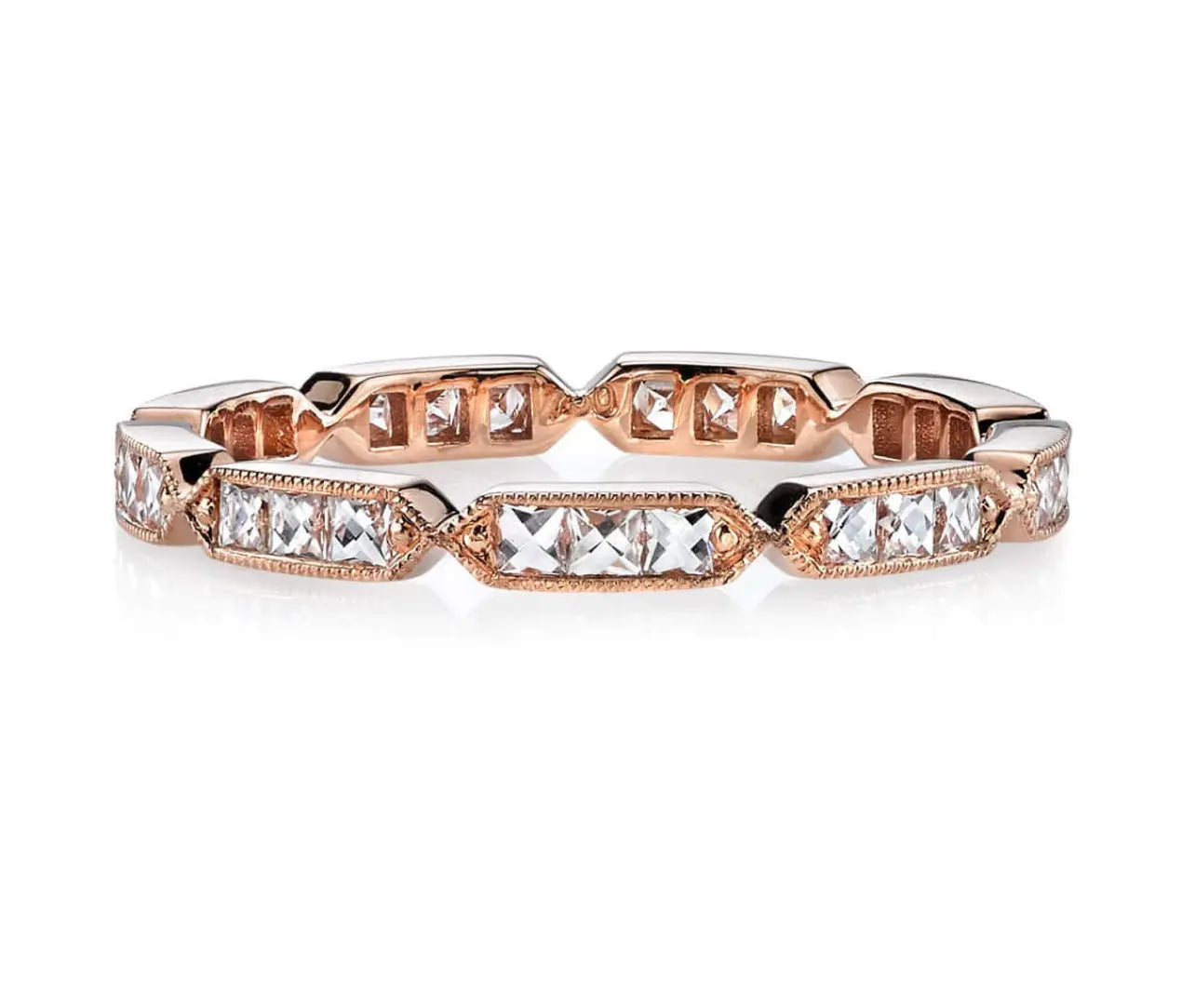 18 rose gold with Approximately 0.50ctw G-H/VS French cut diamonds set in a handcrafted sectional eternity band.   Ring Size: 6.5  If you need a different size, please email shop@sbvail.com. If an item is out of stock, please allow 6-8 weeks for delivery.  Designed by Single Stone