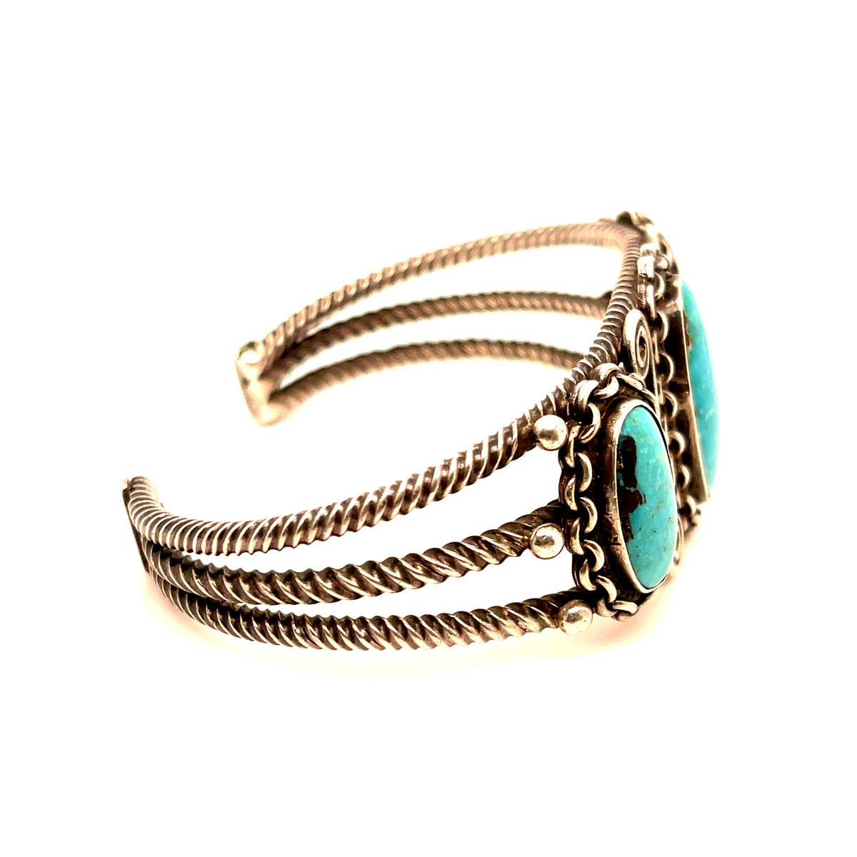 1930s Vintage 3 Stone Turquoise Bracelet - Squash Blossom Vail