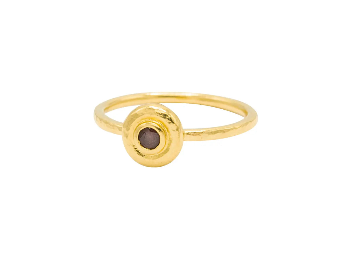Stacking Ring in 24k Gold, Thin Rounded Band, from the Droplet Collection, with Ruby Size 6.5