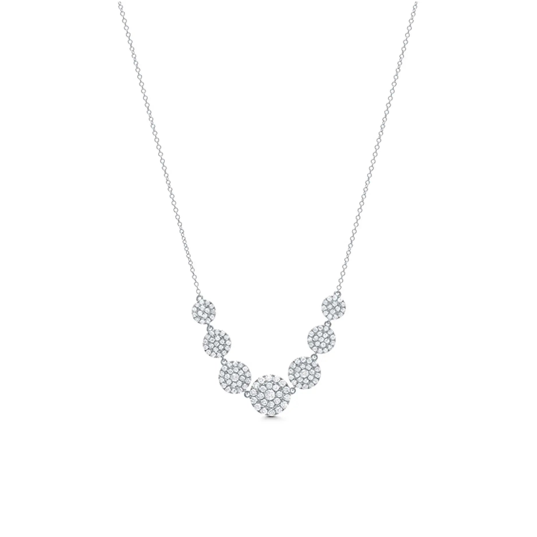 18k white gold diamond cascade necklace with 1.57 total cttw.   Details:  Gemstone:  1.57 Carats of G-H Color White Diamonds Metal: 18K Gold, 6.21 Grams Sizing:  Necklace 18 inches with a jump ring at 16 inches  Designed by Graziela Gems