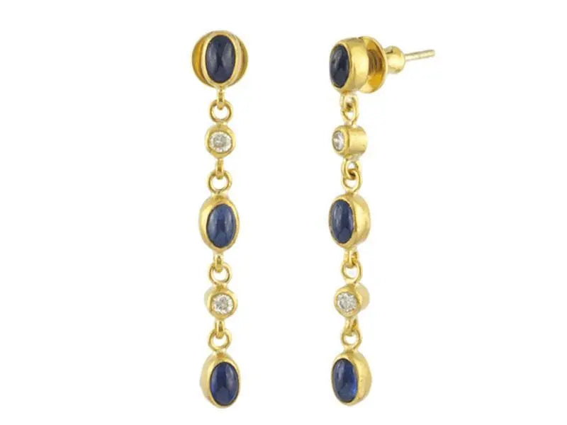 One-of-a-Kind Pointelle Gold Stiletto Earrings, with Sapphire - Squash Blossom Vail