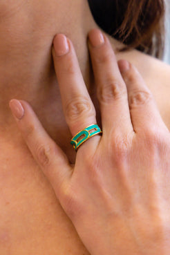 Kira Enamel Turquoise Ring - Squash Blossom Vail