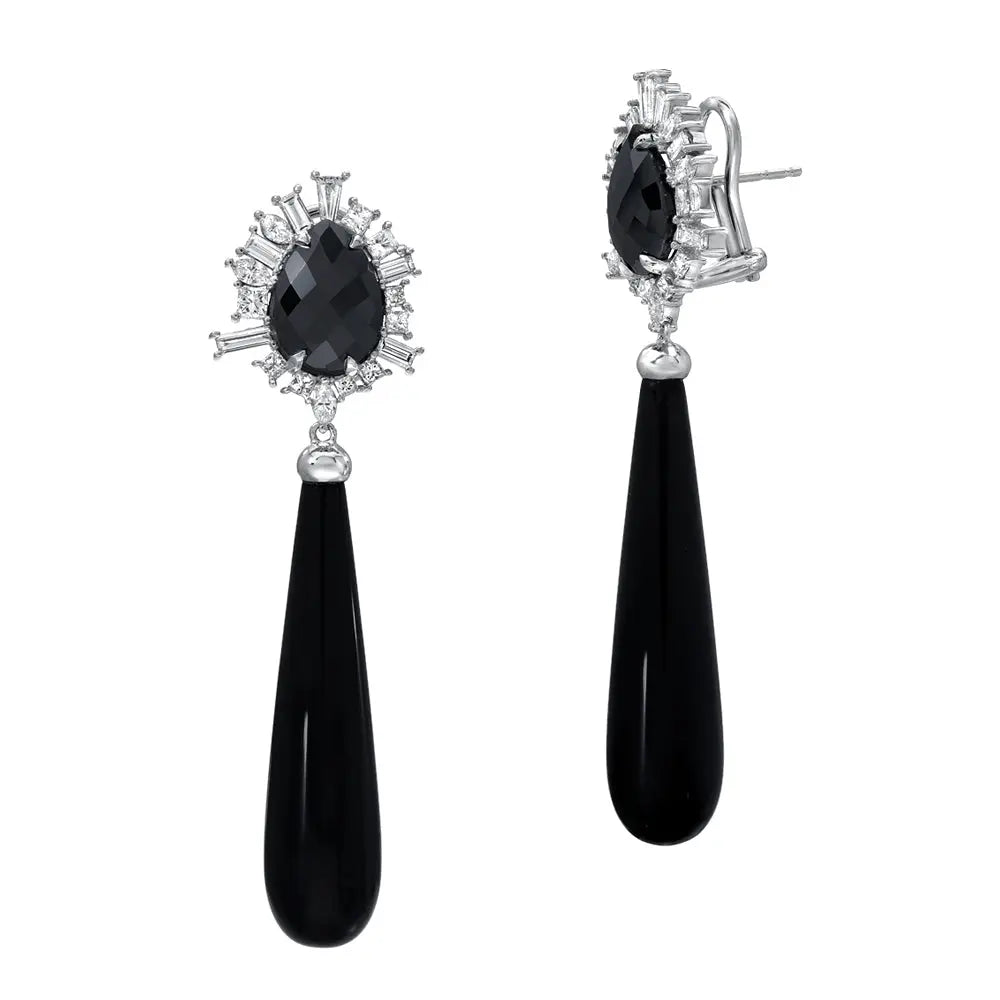 Black Diamond and onyx drop Earrings - Squash Blossom Vail