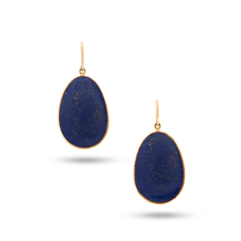 Lapis Unshaped Earring In 18K Yellow Gold - Squash Blossom Vail