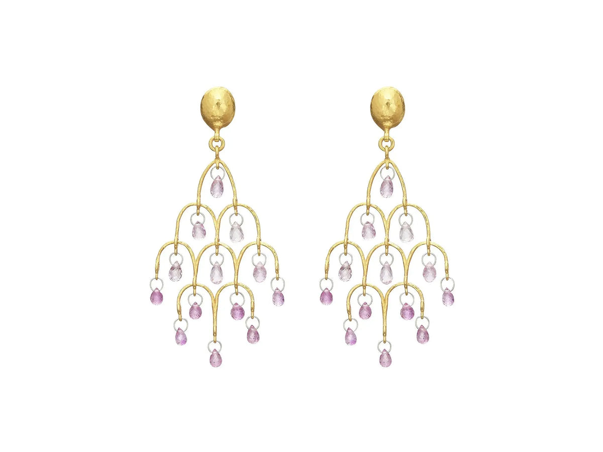 One-of-a-Kind Chandelier Earrings in 24k/22k Gold, from the Dew Hue Collection, with Sapphire 2.3 inches