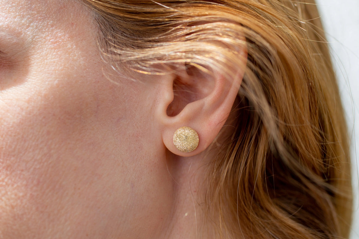 FLORENTINE FINISH LARGE BUTTON STUDS-Yellow Gold - Squash Blossom Vail