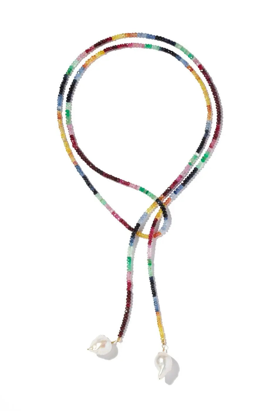 Ruby, Emerald and Sapphire Classic Gemstone Lariat - Squash Blossom Vail