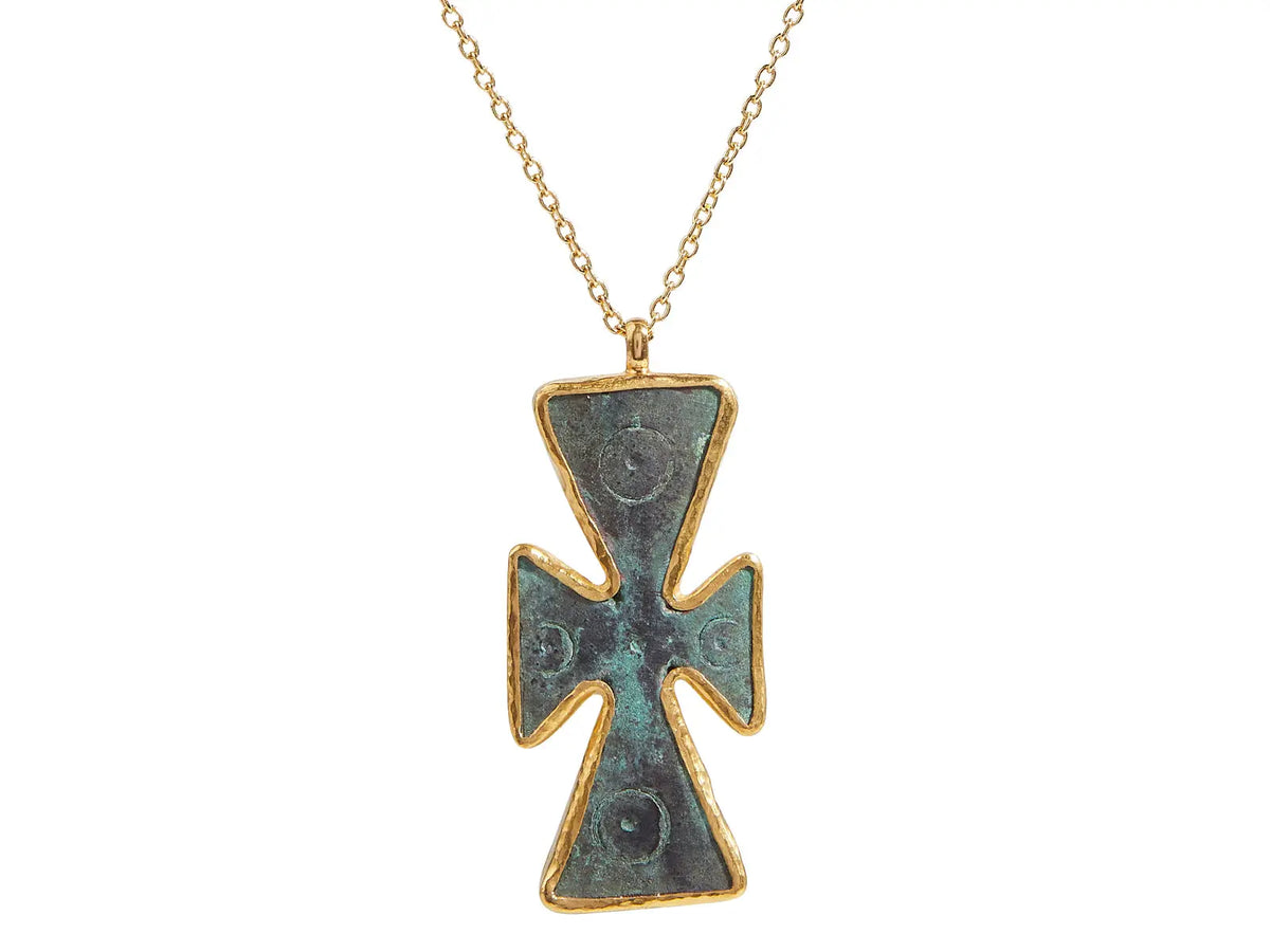 GURHAN One-of-a-Kind Antiquities Gold Necklace, Pendant with Ancient Bronze Cross - Squash Blossom Vail