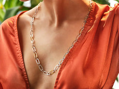 Mango Sterling Silver Link Necklace, Long Flat Rectangle - Squash Blossom Vail