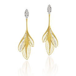 Drop earrings in 18k yellow and white gold with .38 cttw diamonds.  Details:  Approximate dimensions: 60 mm x 19 mm. Approx. gold weight: 9.10 g 70 round brilliant-cut VS G diamonds totalling 0.38 ct Designed by Luisa Rosas and made in Portugal