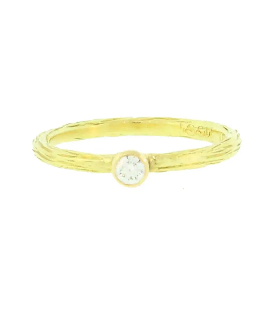 Textured Gold Band With Single Diamond by Sarah Graham