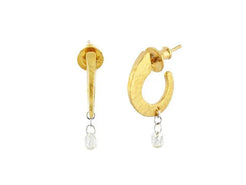 Dew Diamond Gold Charm Earrings, Flat Hoop, with Diamond - Squash Blossom Vail