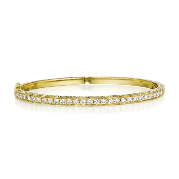 Diamond Pave Bangle Bracelet with Engraving  Details:  1.35ct Diamond 18K Gold Desogned by Penny Preville and made in New York