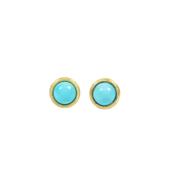 Turquoise and Gold Stud Earrings - Squash Blossom Vail