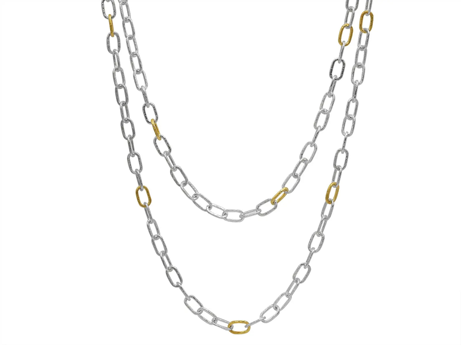 Link Necklace in Sterling Silver with 24k Gold Vermeil long chain. The length is 36 inches.  Designed by Gurhan