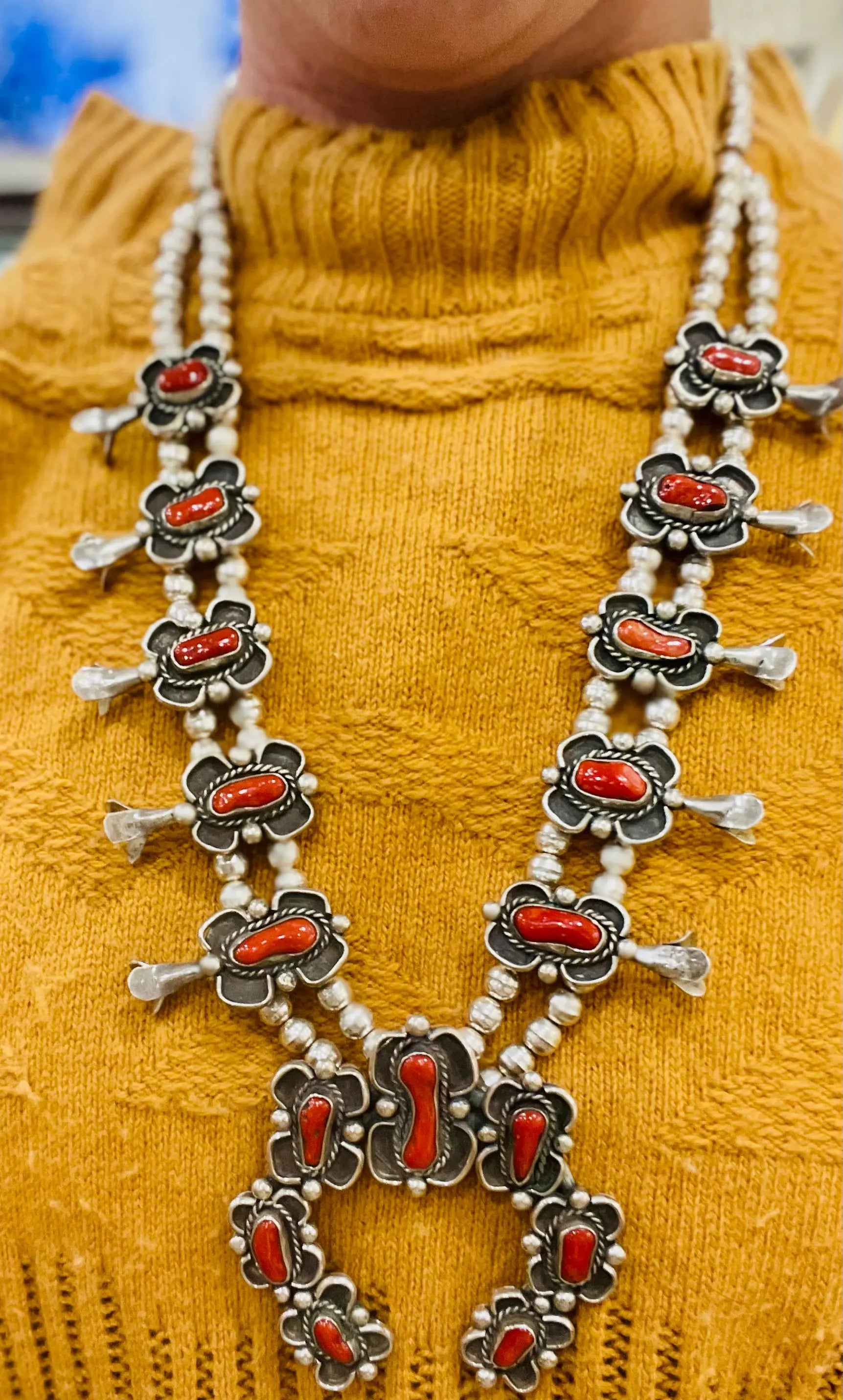 1970s Coral Squash Blossom Necklace - Squash Blossom Vail