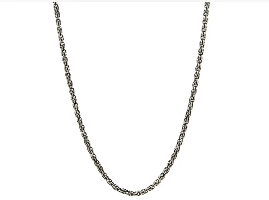 Sterling Silver Link Woven Necklace  Length: 24 inches  Width: 3.5mm  Designed by John Varvatos