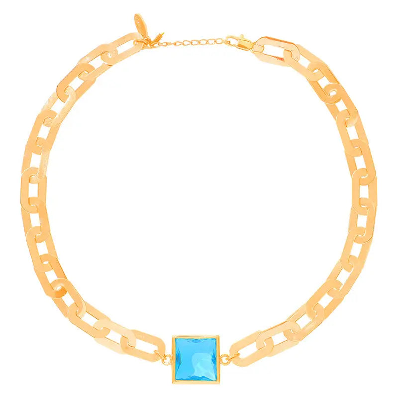 Blue Zircon and Chain Necklace - Squash Blossom Vail