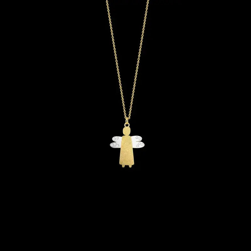 18k yellow gold "Angel" Necklace with .020cttw of diamonds  Length: 18 inches  Designed by Luisa Rosas and made in Portugal