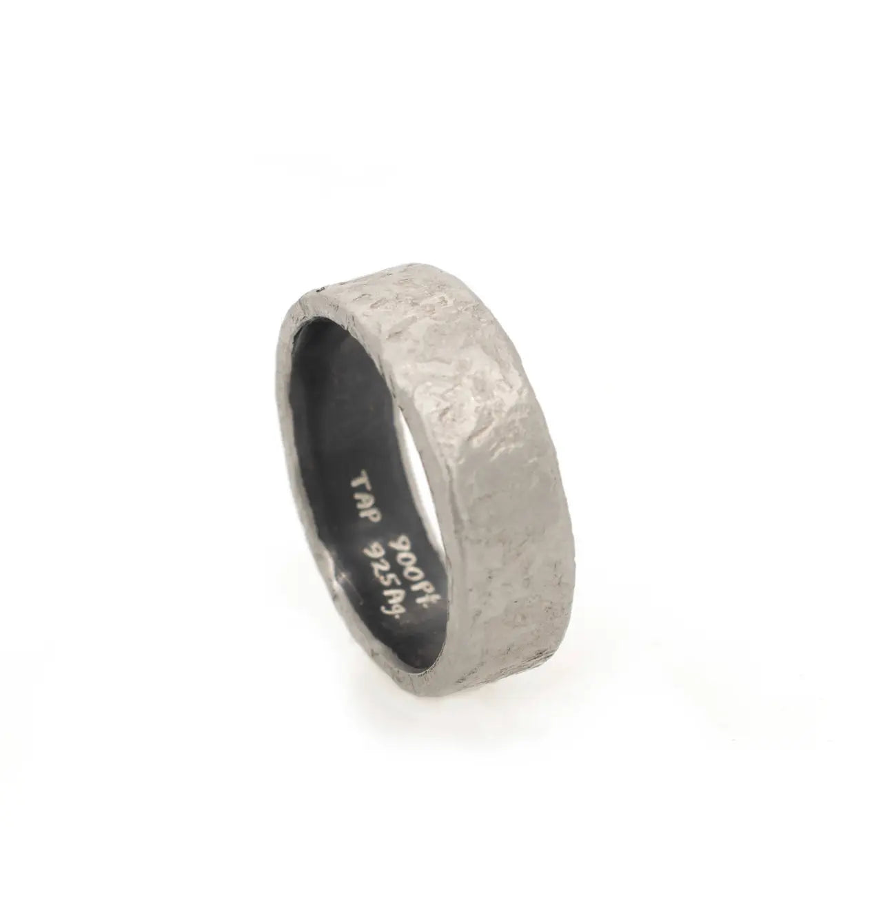 Platinum Rustic Hammered Oxidized Silver Band - Squash Blossom Vail