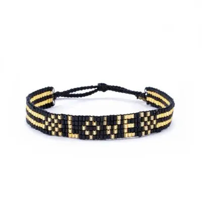 SEED BEAD LOVE BRACELET - Black and Gold - Squash Blossom Vail
