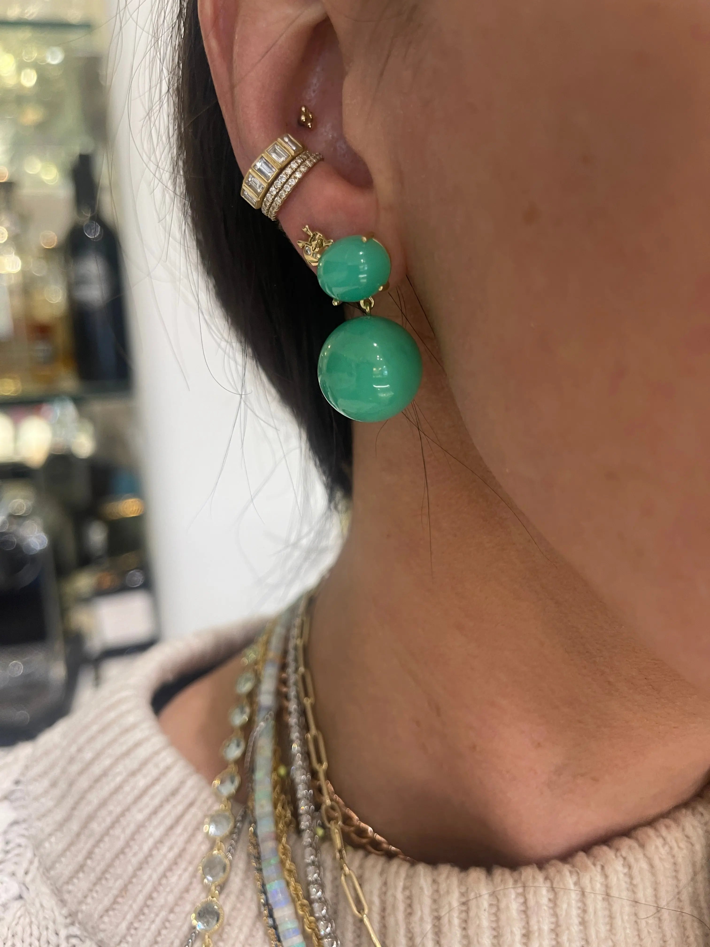 Chrysoprase Gumball Drop Earrings - Squash Blossom Vail