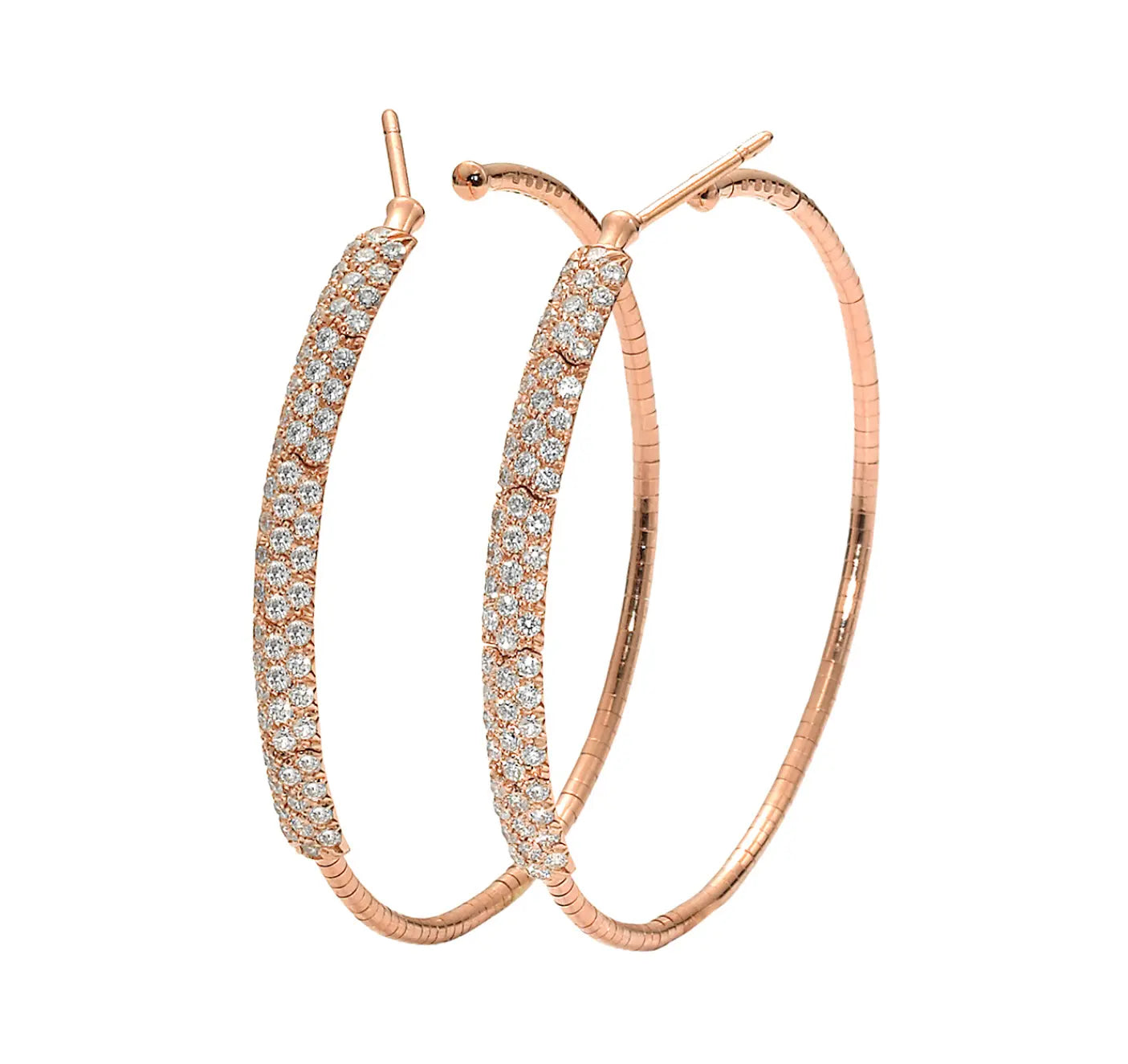 18K Rose Gold and titanium earrings with 1.52 tcw round diamonds.  Measures 1.5 inches in length.  Designed by Mattia Cielo and made in Italy