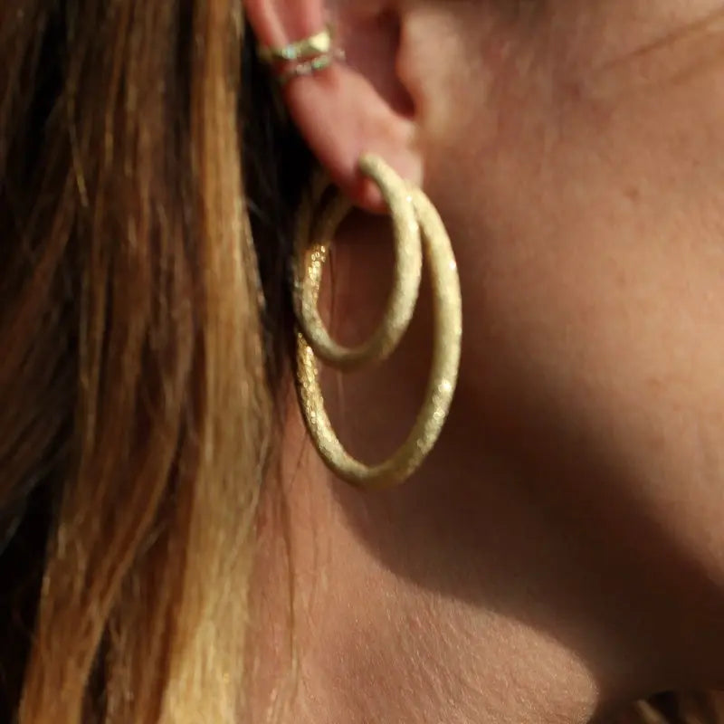 Florentine Finish Small Oval Hoop Earrings - Squash Blossom Vail