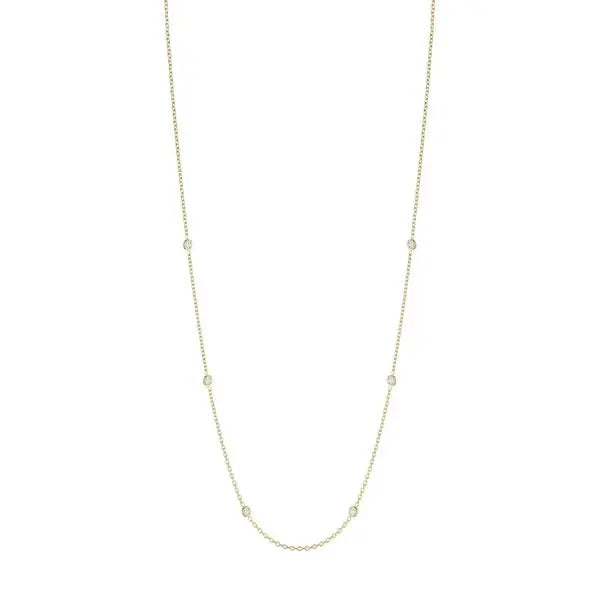 18k yellow gold Diamond Eyeglass Chain with .05ct Diamonds  Total .30ct Diamond  Length: 18 inches  Designed by Penny Preville