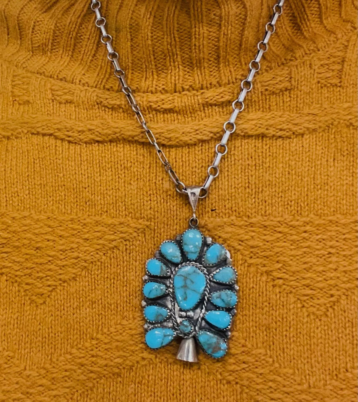 1960s Navajo Turquoise Pendant - Squash Blossom Vail